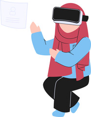 Hijab girl wearing vr headset. Virtual reality Illustration.