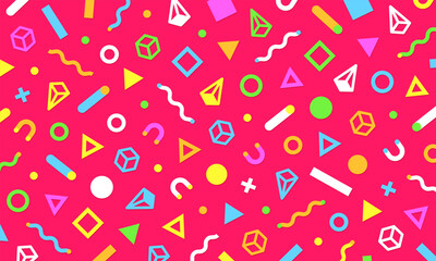 お洒落でポップな幾何学模様。エネルギッシュでパワフルな色味。メンフィススタイルの背景素材。