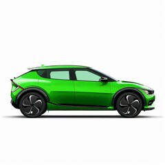 Green car on white background, side view