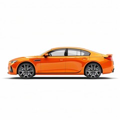 Orange car isolated on white background, side view