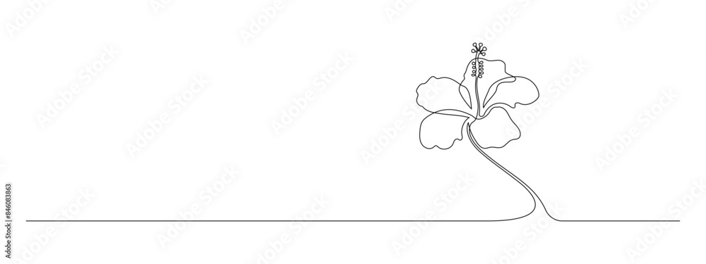 Aufkleber One continuous line drawing of hibiscus flower. Floral abstract symbol in simple linear style. Organic red herbal tea concept in editable stroke. Monoline vector illustration