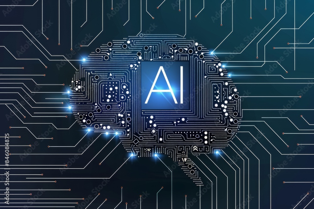 Poster ai chip on dark circuit board, artificial intelligence in hardware, modern computing technology, int