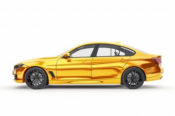 Golden car isolated on white background, side view