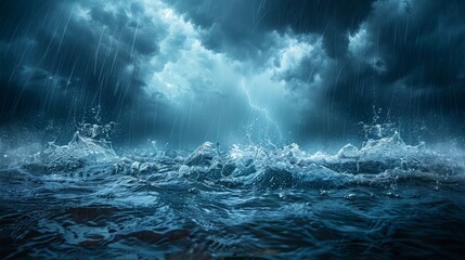 Fototapeta premium Severe thunderstorm with dark clouds and heavy rain, creating dramatic weather conditions.