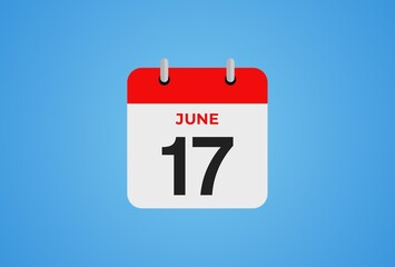 17 June calendar icon on blue background. Illustration design.