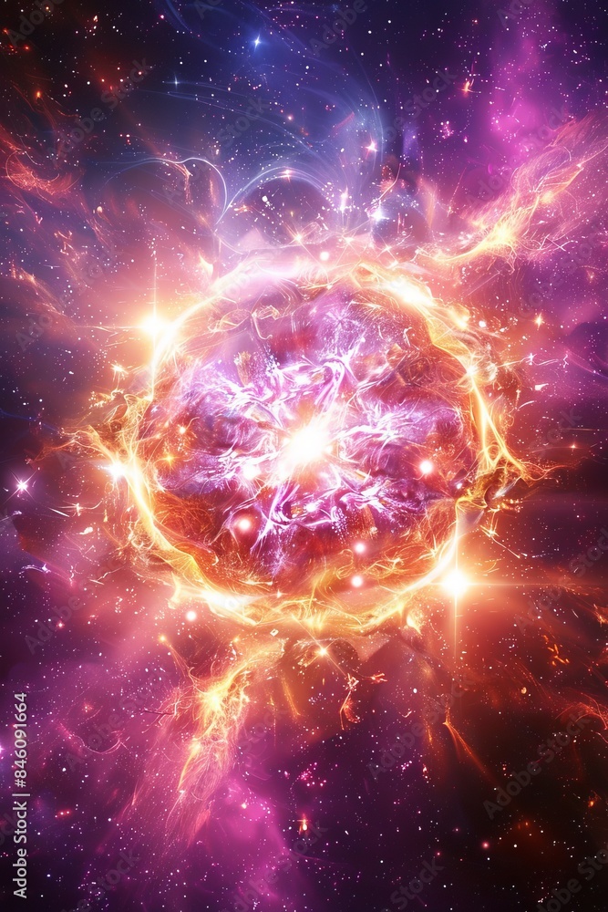 Poster dynamic neon supernova vibrant explosion of colors on black background with intricate movement