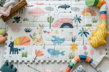 Baby Play Mat Isolated on White Background Infant Tummy Time Soft Comfortable Safe Non-Toxic Nursery Essentials Photography