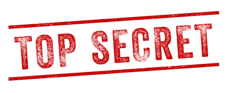 Top Secret Red Watermark Stamp isolated on transparent background. Text caption between parallel lines with grunge design style. 