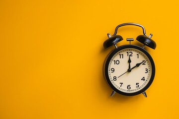 Black alarm clock on a yellow background