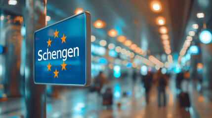 Schengen Area Sign in Modern Airport Terminal

