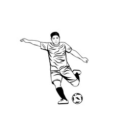 man kicks ball with left foot black and white vector illustration