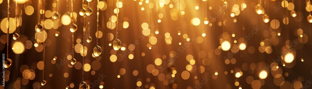 Poster a beautiful abstract background featuring golden bokeh lights creating a warm and festive atmosphere