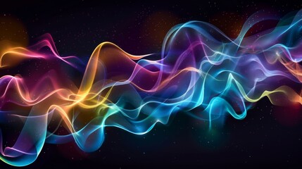 Whirling ribbons of rainbow colors create a sense of motion and flow in this captivating smoke art image.