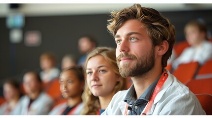 Dynamic presenter engaging audience with vibrant slides in a confident presentation