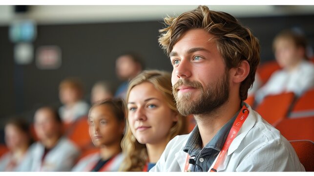 Dynamic presenter engaging audience with vibrant slides in a confident presentation