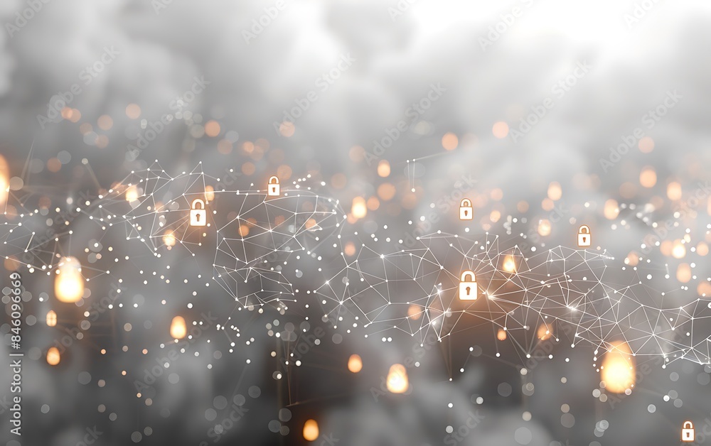 Poster abstract tech graphics, connected networks and security system