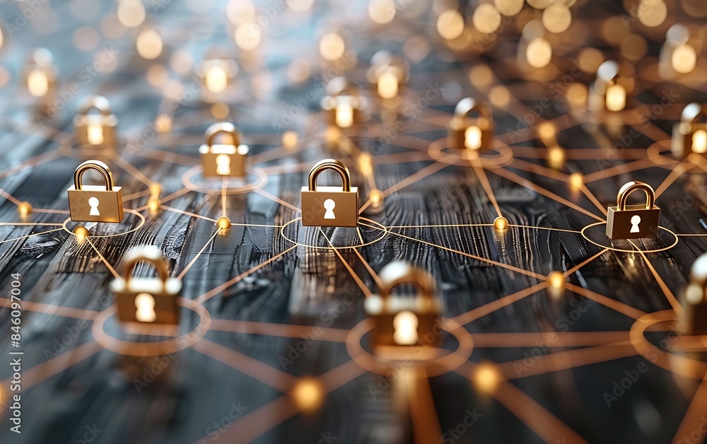Poster tech graphics, lockdown to secure connected internet communications network