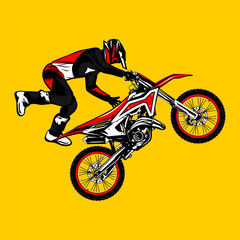 motocross freestyle rider jumps side view vector illustration