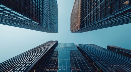 Urban high-rise office building, commercial building,. The grandeur and scale of some tall buildings. This photo shows the high-rise office tower as a symbol of corporate power and innovation.
