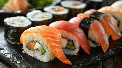 fresh and tasty traditional Japanese sushi . Generative Ai