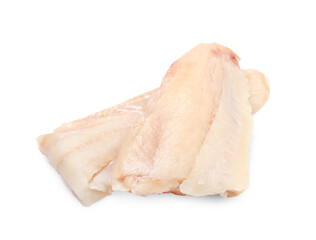 Pieces of raw cod fish isolated on white