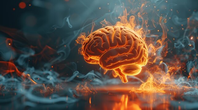Concept art of a human brain exploding with knowledge and creativity. Bright colors.