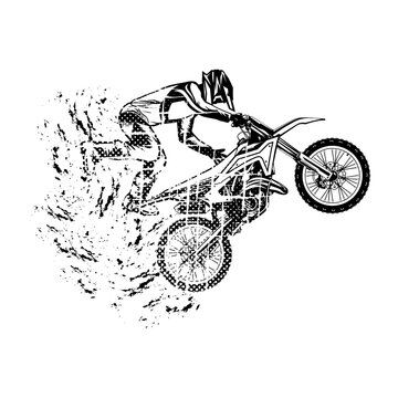 motocross rider doing wheelie black and white clip art preview