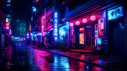 The Dynamic Neon Night Cityscape: Perfect for Urban-Themed Events, Futuristic Advertising, and Modern Marketing Campaigns, this image sets a lively and futuristic tone for any project focused on urban