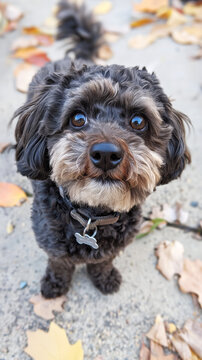 photograph portrait brown shaggy poodle cavapoo cockapoo cute happy dog