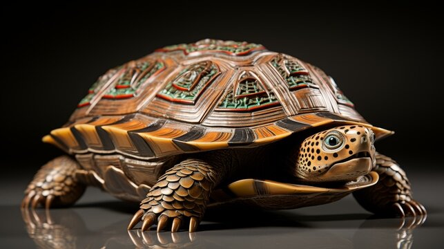 Explore a classic turtle shell design with muted tones, flat texture, and intricate details in high resolution.