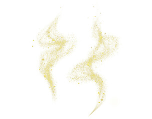 Golden smoke, glistening magic light particles forming an abstract, smoky wave shape on a...