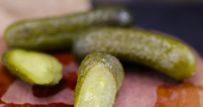 green cucumbers pickled in vinegar, canned ripe cucumbers