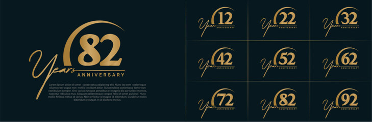 anniversary logotype set vector, golden color with swoosh for special day celebration