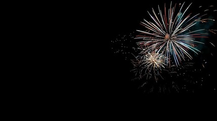 Fototapeta premium Vibrant fireworks exploding in the night sky, showcasing bright colors and creating a festive celebration atmosphere with space for text.