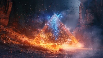 Naklejka premium Glowing Pyramid in a Mystical Landscape