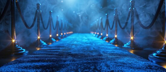 Blue Carpet and Stanchions with Smoke and Lights