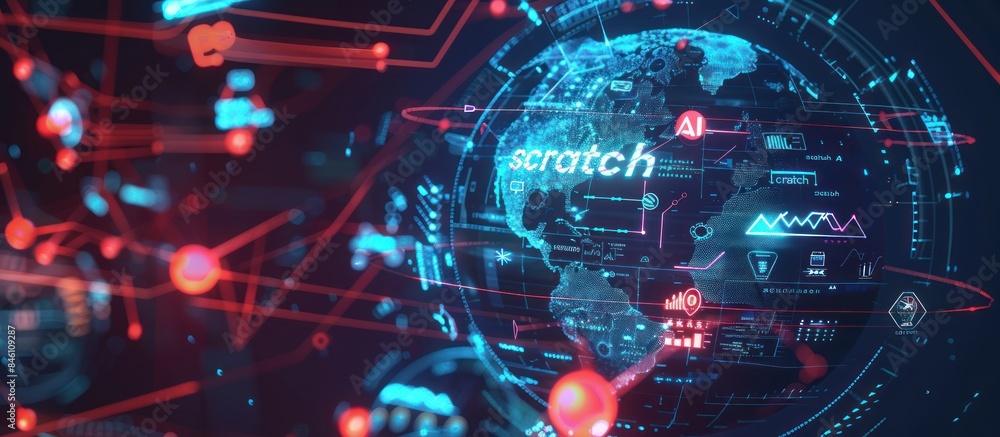 Poster abstract tech background with global network and data