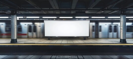 A subway station with an empty billboard mockup, waiting for your ad to fill its blank space.