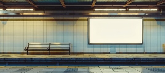 A subway station with an empty billboard mockup, waiting for your ad to fill its blank space.