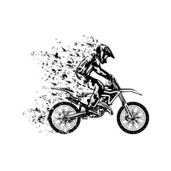 motocross rider side view black and white fade out line art vector illustration