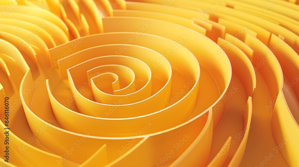 Poster abstract folded paper effect. bright colorful yellow background. maze made of paper. 3d rendering.