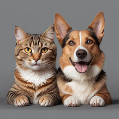 Portrait of a Happy Dog and Cat