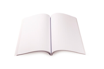 Open blank magazine, book mock up isolated on white background.