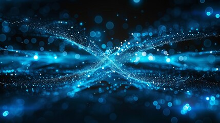 A glowing blue technology illustration with crossed fiber optic cables in an x shape. 