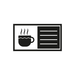 Coffee menu vector icon. Hot beverage symbol. Black menu card.
