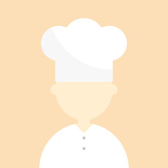 Chef icon. Flat vector design. White hat illustration. Minimalist avatar silhouette.