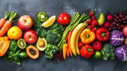 Assortment of fresh colorful organic fruit and vegetables.