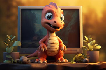 a little baby dinosaur in the natural terrain. Generative AI