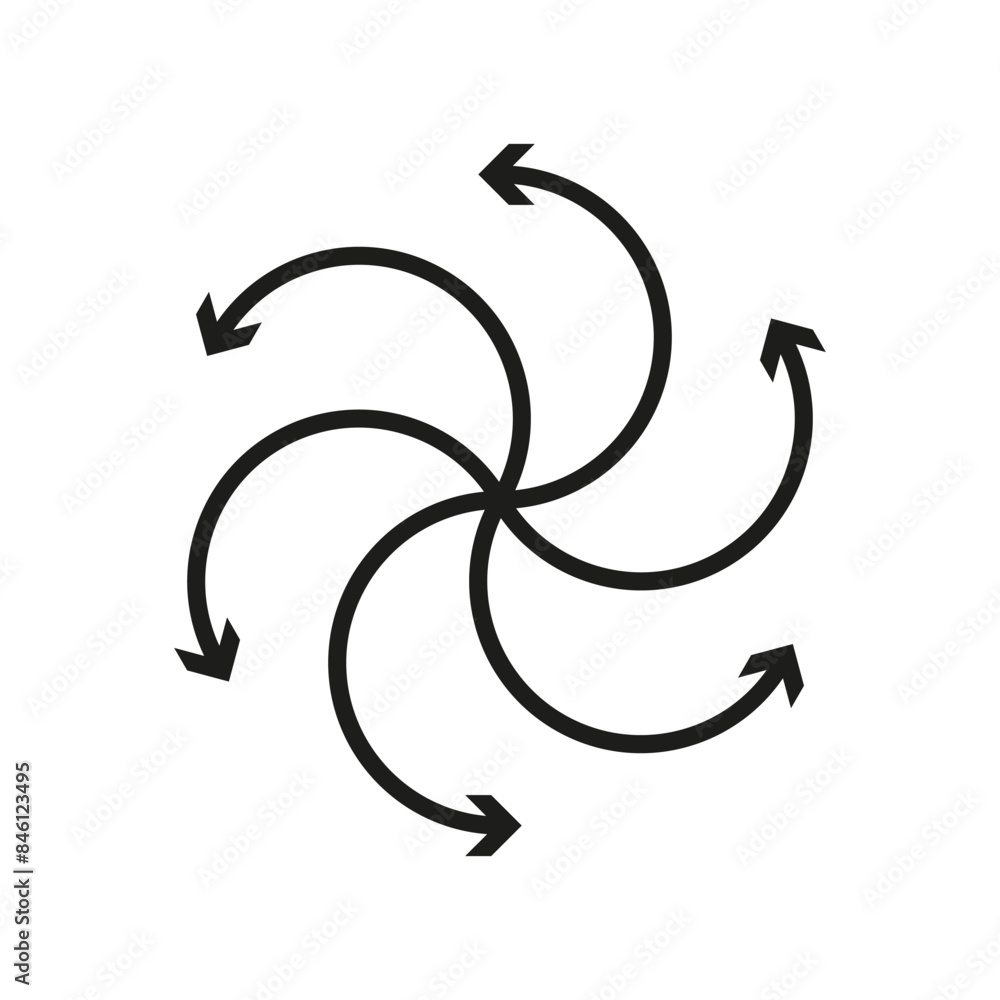 Poster abstract arrow vector. curved directional symbol. black swirl design. simple graphic element.