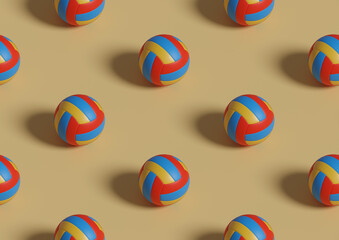 Isometric seamless pattern of volleyballs. 3d illsutration.